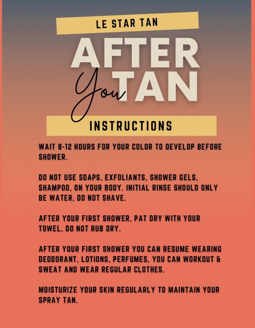 Sunset tanning instructions with skincare tips and precautions.